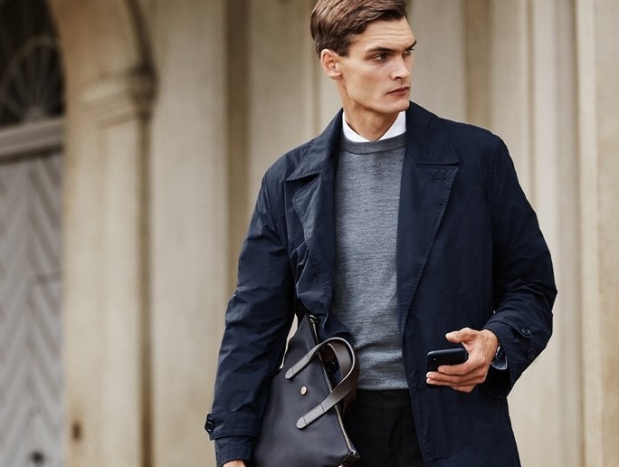 a man Clutching a messenger bag